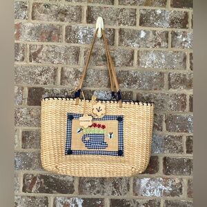 Breckenridge Straw Weave Tote Flowers Butterflies NWT